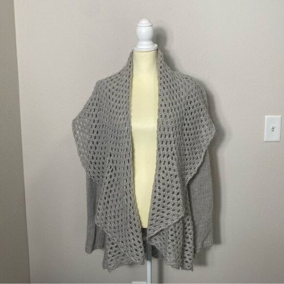 Elsamanda Wool/Mohair Blend Gray Open Knit Shawl Collar Cardigan Women's Size M - Picture 7 of 13